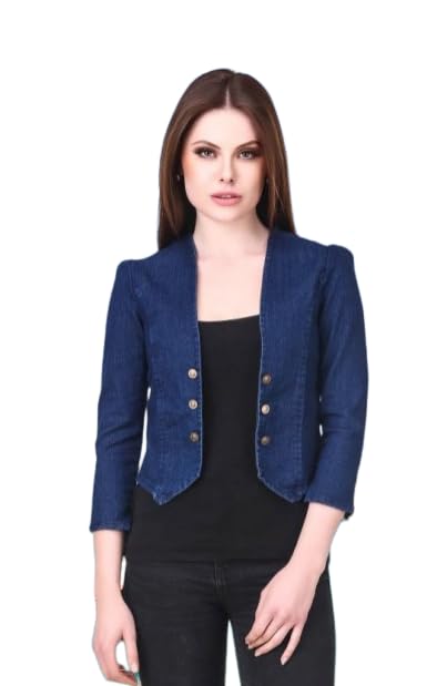 Wingzss Women's Denim Cropped Jacket, Plus Size, Navy Blue-picture-15