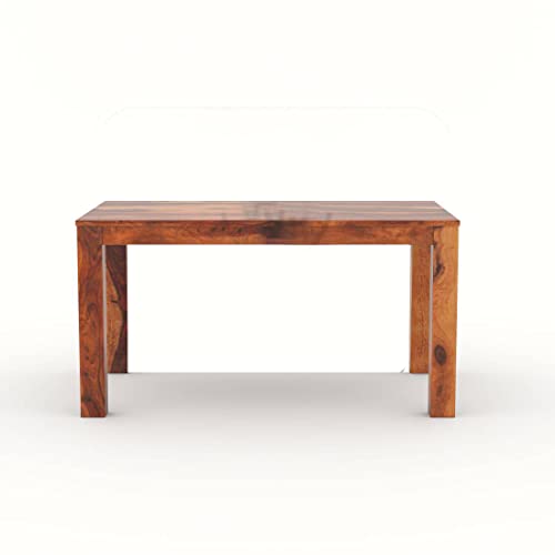 Image of Sheesham Wood 6 Seater Dining Table with Cushioned Chair for Living Room Home Dining Room Furniture Set (Honey)