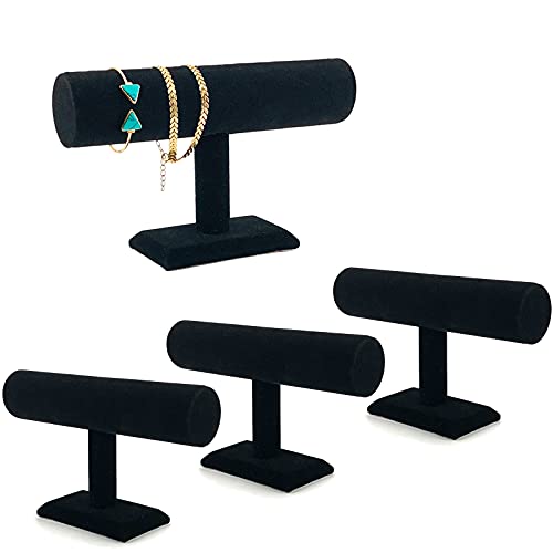 7TH VELVET Bracelet Holder Organizer, Velvet Jewelry Display for Shows, T Bar Bracelet Watch Display Stand (Black Velvet 4Pcs)