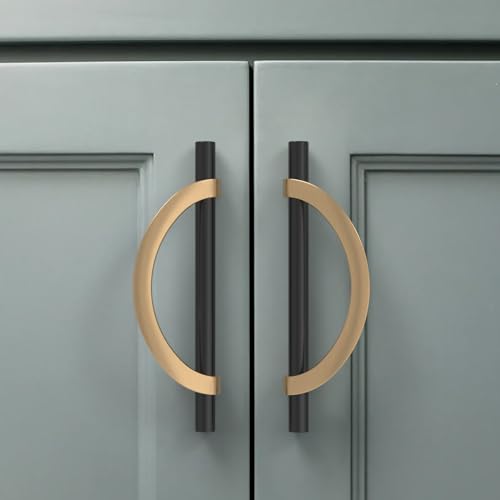 Amerdeco 10 Pack Black Brushed Gold Cabinet Pulls 5 Inch(128MM) Hole Centers Kitchen Cabinet Handles Hardware Kitchen Handles for Cabinets Cupboard Handles Drawer Pulls…