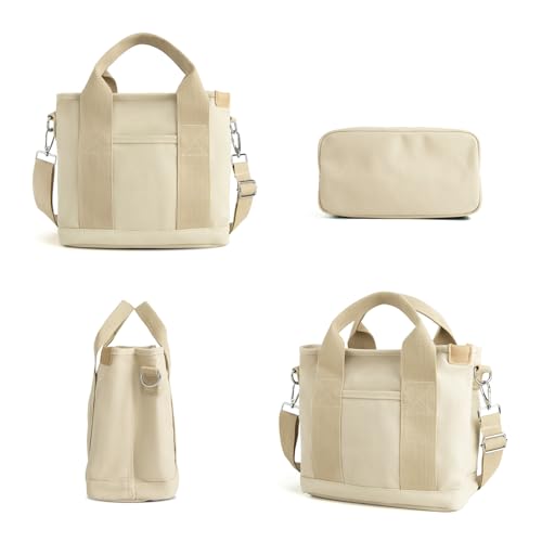 Bolso pequeño tote para mujer en lona con cierre y bolsillos miniatura 5