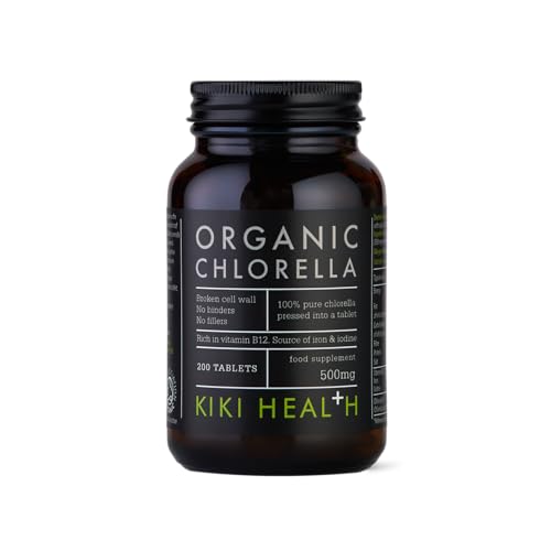 KIKI Health Organic Chlorella Tablets | 100% Organic Chlorella - Digestive Immune & Brain Health | Natural Source of Vegan Protein & Vitamins | Superfood for Detox Support 200 Tablets (500mg)