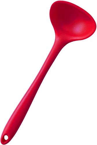 StarPack Basics Silicone Ladle Spoon, High Heat Resistant to 480°F, Hygienic One Piece Design Cooking Utensil for Serving Soup & more (Cherry Red)