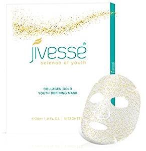JivesseGold Collagen Face Mask, 24 karat gold leafs and Hyaluronic Acid & Collagena+Aloe Vera, a safer alternative to B*otox. Made in Great Britain (1 Mask)