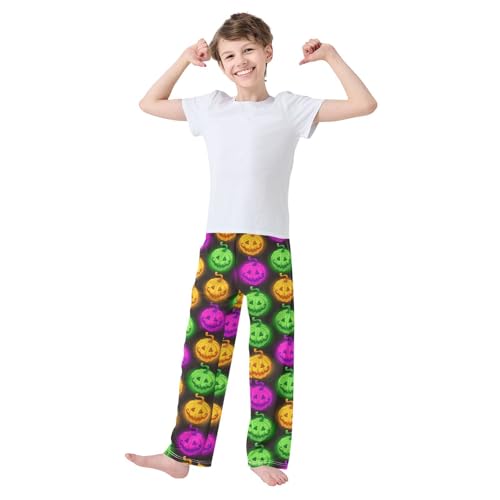 Colorful Pumpkin Pattern Boys Long Pants Soft Trousers Elastic Waist Kids Lounge Bottoms with Pockets S-XL2