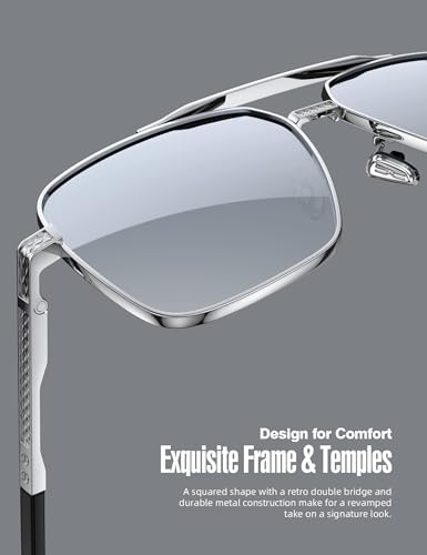 Image of LUENX Polarized Square Aviator Sunglasses for Men,Trendy Retro Oversized Rectangular Frame UV400 Protection