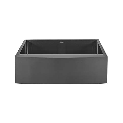 Rivage - Fregadero de cocina estilo casa de campo de acero inoxidable de 30 x 21 pulgadas, lavabo individual, con delantal, color negro