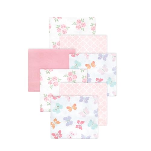 Image of Little Treasure Hudson Baby Cotton Poly Flannel Receiving Blankets Multipack, Pink Pastel Butterfly, 30x30 inches