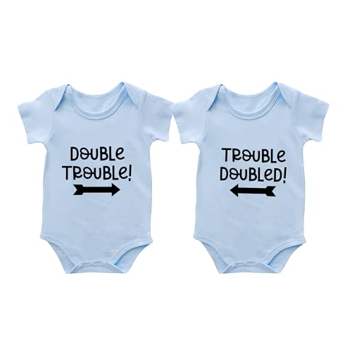 Baby Twins Bodysuits Double Trouble Newborn Baby Clothes Twin Boy Girl Outfits Infant Toddler Romper