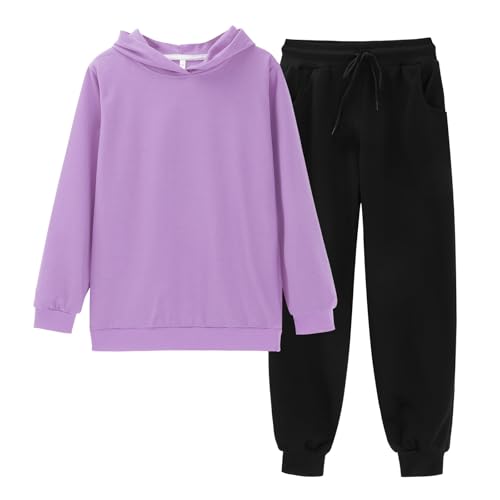 Chándal fino para niños y niñas, sudadera con capucha de manga larga con pantalones deportivos, para adolescentes, escuela, deportes, casual, al aire libre, correr, uso diario, trajes cómodos, Morado