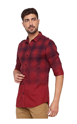 Image of Spykar Men's Regular Fit Raised Collar Full Sleeve Checked Casual Shirts