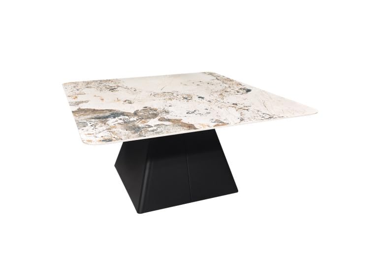 Belhome Table Basse carrée 90 cm en céramique marbré Beige - Nathan