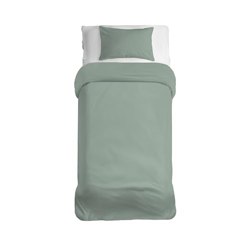 LA DOLCE CASA | Parure Copripiumino Letto Singolo Tinta Unita, 100% Cotone, Set con Sacco 200x150 cm e Federa 50x80cm, Linea Mr. Cotton, Colore Verde