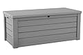 Keter Westwood 150 Gallon Resin Large Outdoor Storage Box for Patio Furniture, Outdoor Cushions, Garden Tools and Pool Floats, Light Grey