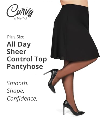 Image of MeMoi Plus Size Curvy Control Top Pantyhose for Women, Comfortable Sheer Pantyhose, Lightweight Womens Stockings, Sizes 1X-QP