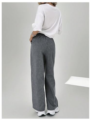 SOLY HUX Womens Striped Print Pants Straight Leg Lounge Casual Baggy Long Trousers2
