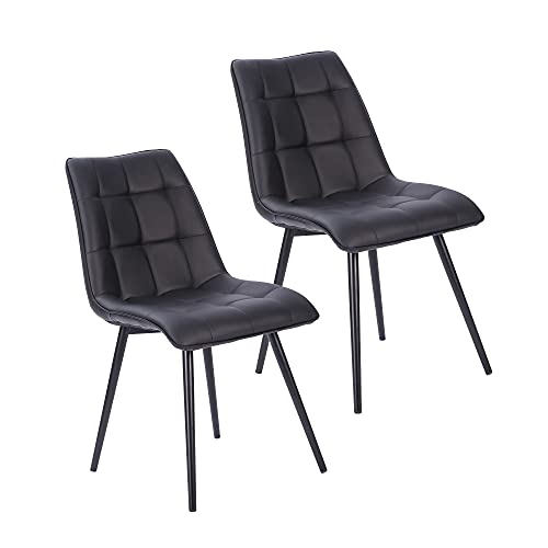 Edaygo Silla de Comedor Acolchada Sala de Estar, Piel sintética, Patas de Metal, Cómodo Ancho de Asiento Aprox.48 cm, Altura Aprox. 49 cm, Negro, Juego de 2 Cover