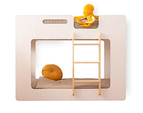 SMARTWOOD Mimi P - Leiter Rechts Etagenbett 70x140 mit Lattenrost und Rausfallschutz - Kinderbett für Jungen und Mädchen - Montessori Bett mit Rausfallschutz und Lattenrost Weiß 140x70 cm