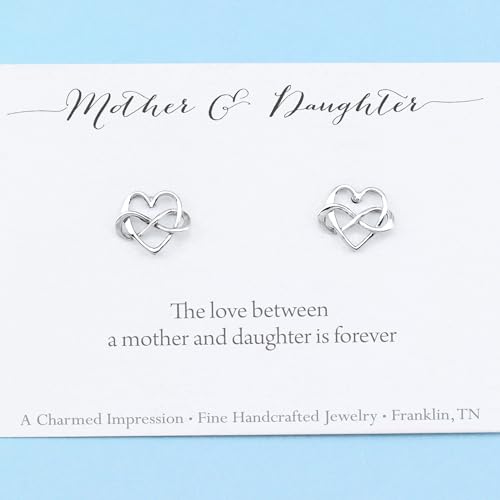 Mother Daughter Gifts • Sterling Silver Earrings • Mom Gifts • Birthday Gift for Mother and Daughter Jewelry • Christmas Gifts for Women Girls • Infinity Heart Post Earrings for Women • Infinite Love
