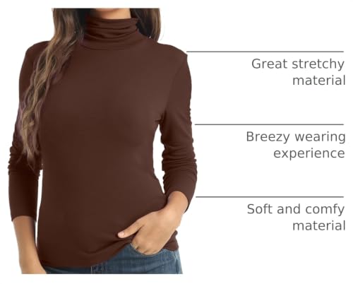 Image of Women's Casual Long Sleeve Turtleneck Tops Slim Fitted Lightweight Base Layer Shirts