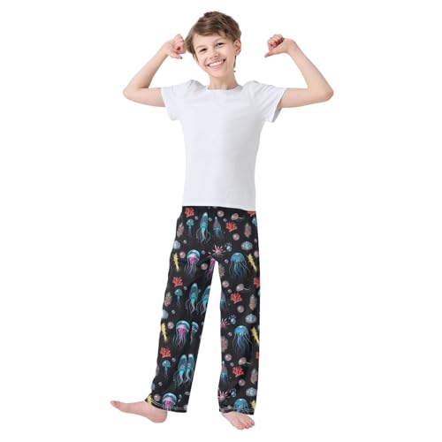 ZZXXB Jellyfish Coral Print Boys Long Pants Soft Trousers Elastic Waist Kids Lounge Bottoms with Pockets S-XL2