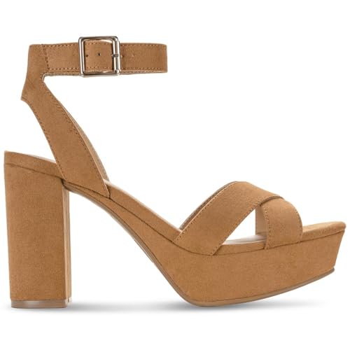 SUN STONE Womens LILLAHF Faux Suede Block Heel Tan 5.5 Medium (B,M)2