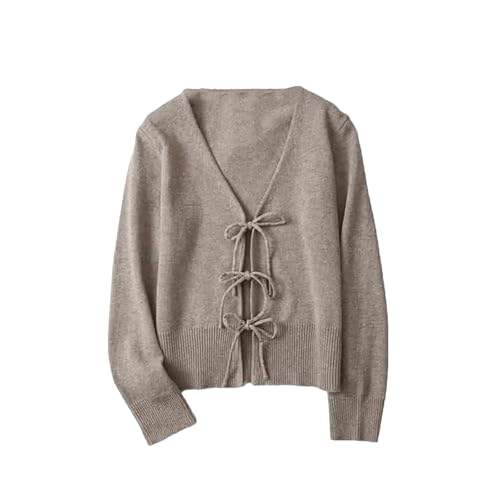 Women Business Formal Lace Up Cropped Casual V Neck Cardigan Vintage Long Sleeve Knitted Outerwear