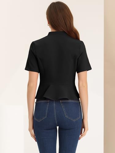 Allegra K Casual Business Cropped Blazer for Women's Short Sleeve Collarless Open Front Cardigan Work Jacket Shrug3