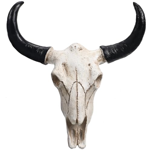- Escultura de pared con diseño de calavera, diseño de toro ancho de taxidermia sintética, diseño de animales occidentales, para decoración en el hogar y la oficina