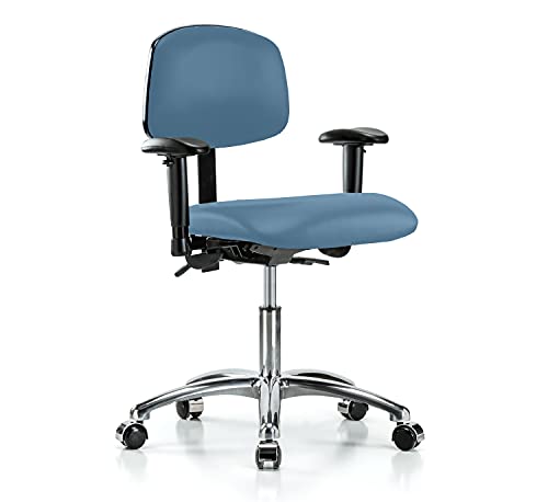 Image of Perch Chrome Task Chair, Rolling, Desk Height 19 inch-24 inch, Colonial Blue Vinyl