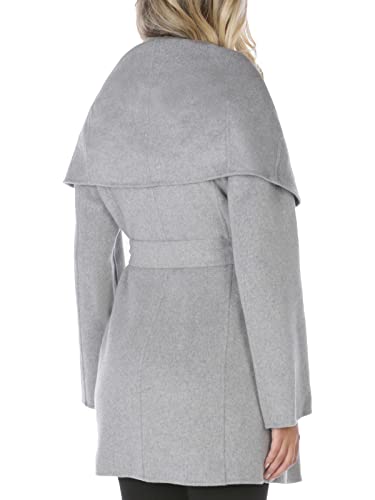 T Tahari Women's Double Face Wool Blend Wrap Coat With Oversized Collar Jacket, Heather Gray, Large Us #TOP5
