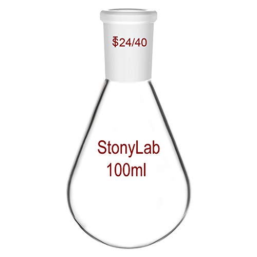 StonyLab Borosilicate Glass 100mL Heavy Wall Single Neck Recovery Flask Rotary Evaporator Flask, with 24/40 Outer Joint - 100mL