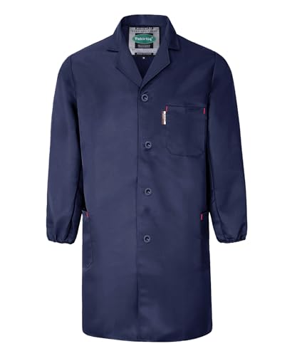 Yukirtiq Bata de Laboratorio para Hombre Mujer Chaqueta de Trabajo Uniformes Bata Sanitarios Ropa de Trabajo Bata Laboratorio Médica de Ciencia Enfermera, Azul Marino, M