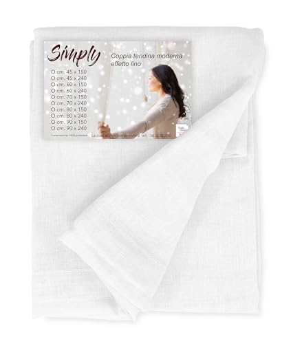 Tex family Coppia Tendine Vetro Moderne Simply Bianco - Tessuto Poliestere bouclè Semitrasparente, orlino Tunnel - Coppia (2 Teli) CM. 45x150