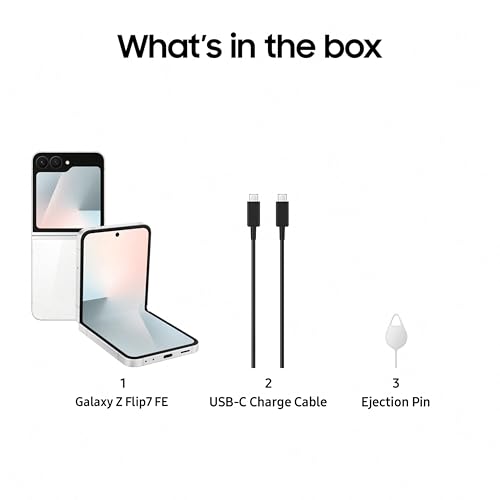 Image of Samsung Galaxy Z Flip7 FE 5G Smartphone with Galaxy AI (White, 8GB RAM, 256GB Storage), Ultra Sleek Compact Design, 50MP High-Resolution FlexCam, Long-Lasting 4000 mAh Battery, All-new One UI 8