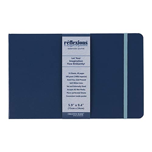 Creative Mark Reflexions Watercolour Journal - Acid Free Watercolour Paper White 300 Gramme -140lb Cold Pressed Micro Perferated Sheets - [24 Sheets 15cm x 24cm ]