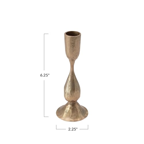 Creative Co-Op Round Hand-Forged Metal Taper Holder, Antique Brass Finish