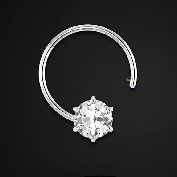 Image of SJ SHUBHAM JEWELLERS 92.5-925 Sterling Silver Round Shape White Cubic Zirconia Prong /Cup Setting Nose Pin Stud for Women Girls Size 2MM 3MM Size Pure Silver
