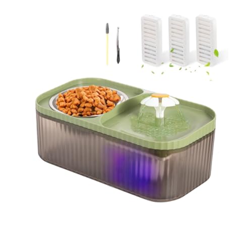 Marchul Cat Water Fountain and Stainless Steel Food Bowl, 100oz/3L Super Quiet Automatic Pet Water Dispenser with Smart Pump and 3 Replacement Filters for Cats and Small Dogs, Green Green L