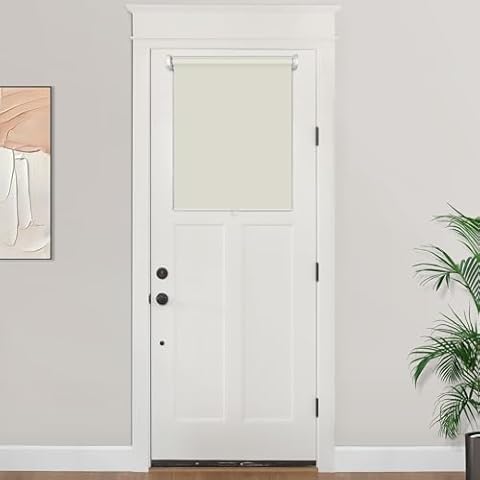 LazBlinds 100% Blackout Door Blinds, No Drill Cordless Roll Up French Door Blinds, Thermal Insulated Light Blocking Shades for Front Door Patio Sidelight Glass Door, 20'' W x 24'' L, Cream, 1Pcs Cover
