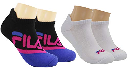Fila Unisex 2-Pack Half Cushion No Show Socks (Medium(Women's shoe size 6-10/ Youth shoe 5-7), Redux - Black)