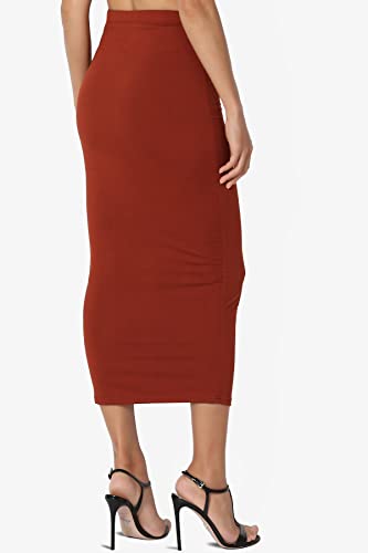 TheMogan Women's High Rise Buttery Soft Lined Mid Calf Bodycon Midi Pencil Skirt Brick M4