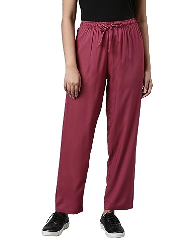 Image of GO COLORS Women Solid Mid Rise Relaxed Fit Viscose Casual Pants