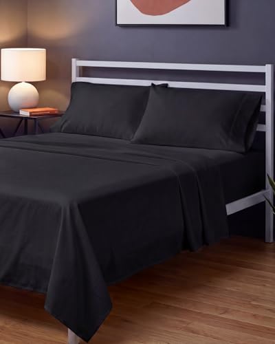 Image of Sleepy Town Queen Size Bed Sheets - 4 Piece - Queen Sheet Set - Extra Soft, Comfy & Cooling - Easy Care - Shrinkage, Wrinkle & Fade Resistant - Brushed Microfiber - Deep Pocket Bed Sheets (Black)