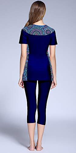 Ababalaya Womens' Color Block Moderate Cover 2 Piece Swimsuit Burkini2