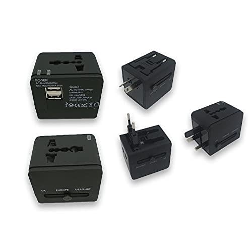 Adaptador de Viaje Universal con 2 Puertos USB, Compatible con múltiples enchufes, Ideal para Cargar Dispositivos en Cualquier país.