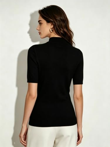 Image of Short Sleeve Mock Neck Turtleneck Sweater Tops Knit T Shirts Capsule Wardrobe Essentials