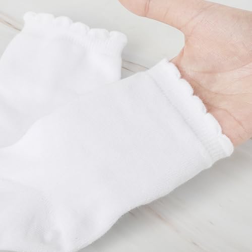 4 Pairs Girls School White Sock School Uniform Dress Socks Ruffle Ankle Crew Socks for Girls Kids Size 4-12 Years3