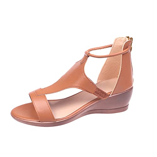 Sandalias elegantes para mujer, sandalias de cuña, sandalias de tacón alto, sandalias de tacón alto, zapatos de verano, sandalias de cuña, sandalias de cuña, sandalias romanas, marrón, 39 EU