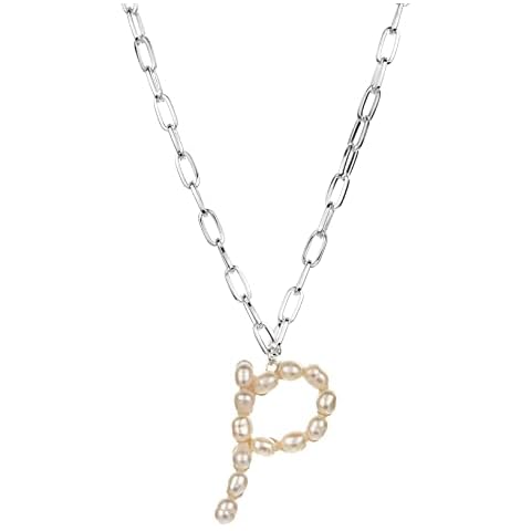 Initial Necklaces for Women-Dainty Letter Pearl Paperclip Pendant Chain Necklaces for Teen Girls. Cute Statement Necklace are Romance Valentines Day Gifts for Her Cover